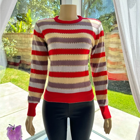 Vintage JackFery Paris Striped Sweater Top Size M Medium Long Sleeve Holiday